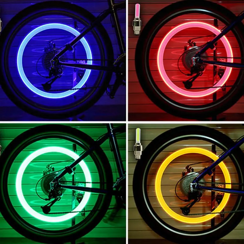 2X LED Fahrrad Reifen Rad Speichen Licht Lampe Ventilkappe Ventil` 