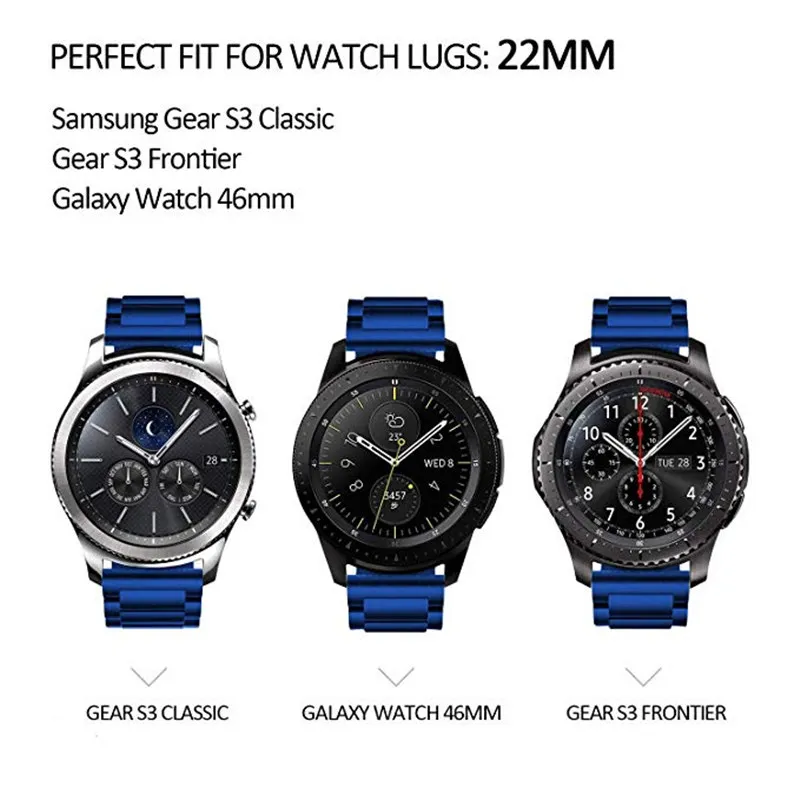 22 мм ремешок из нержавеющей стали для samsung gear S3 классический Frontier Band galaxy watch 46 мм Миланская петля ремешок для huawei Watch GT