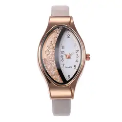 Модные простые часы кожаный ремешок Для женщин браслет часы со стразами из PU искусственной кожи Спорт кварцевые наручные часы для Для