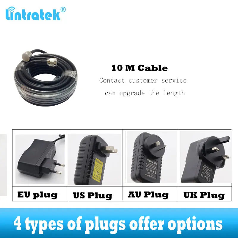 Lintratek 2g, 3g, 4g gsm репитер 900 dcs lte 1800 wcdma 2100 cellular усилитель сигнала связи Усилитель 2 антенна+ кабель