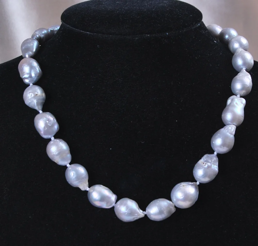 

Wholesale FREE SHIPPING Fashion 12-16mm Natural Gray Akoya Baroque Pearl Necklace 18