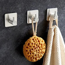 2pcs Wall Mounted Hooks No Drilling Self Adhesive Stainless Steel Hook Towel Clothes Hanger for Kitchen Room Bathroom Supplies
