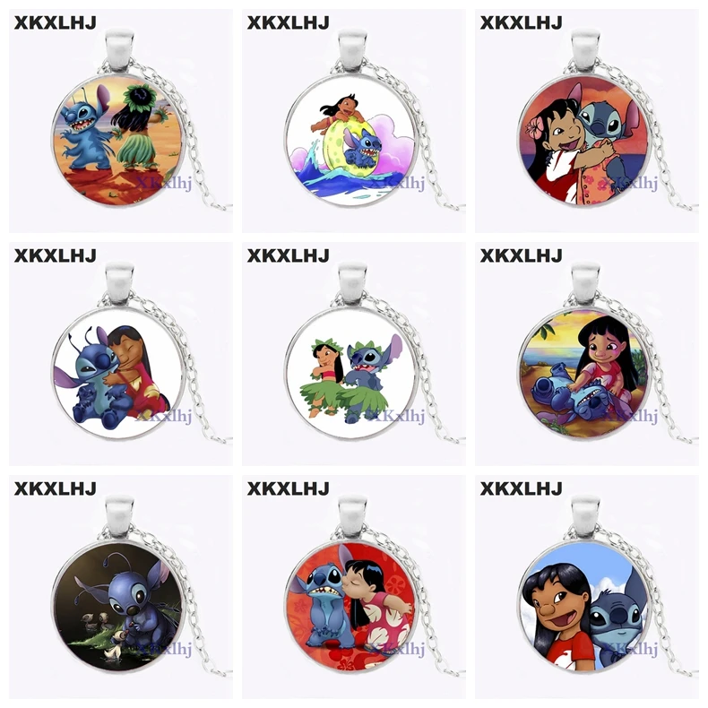 

XKXLHJ New Arrival Lilo And Stitch Necklace Glass Dome Anime Jewelry Art Photo Best Friends Necklace for Girls Gift