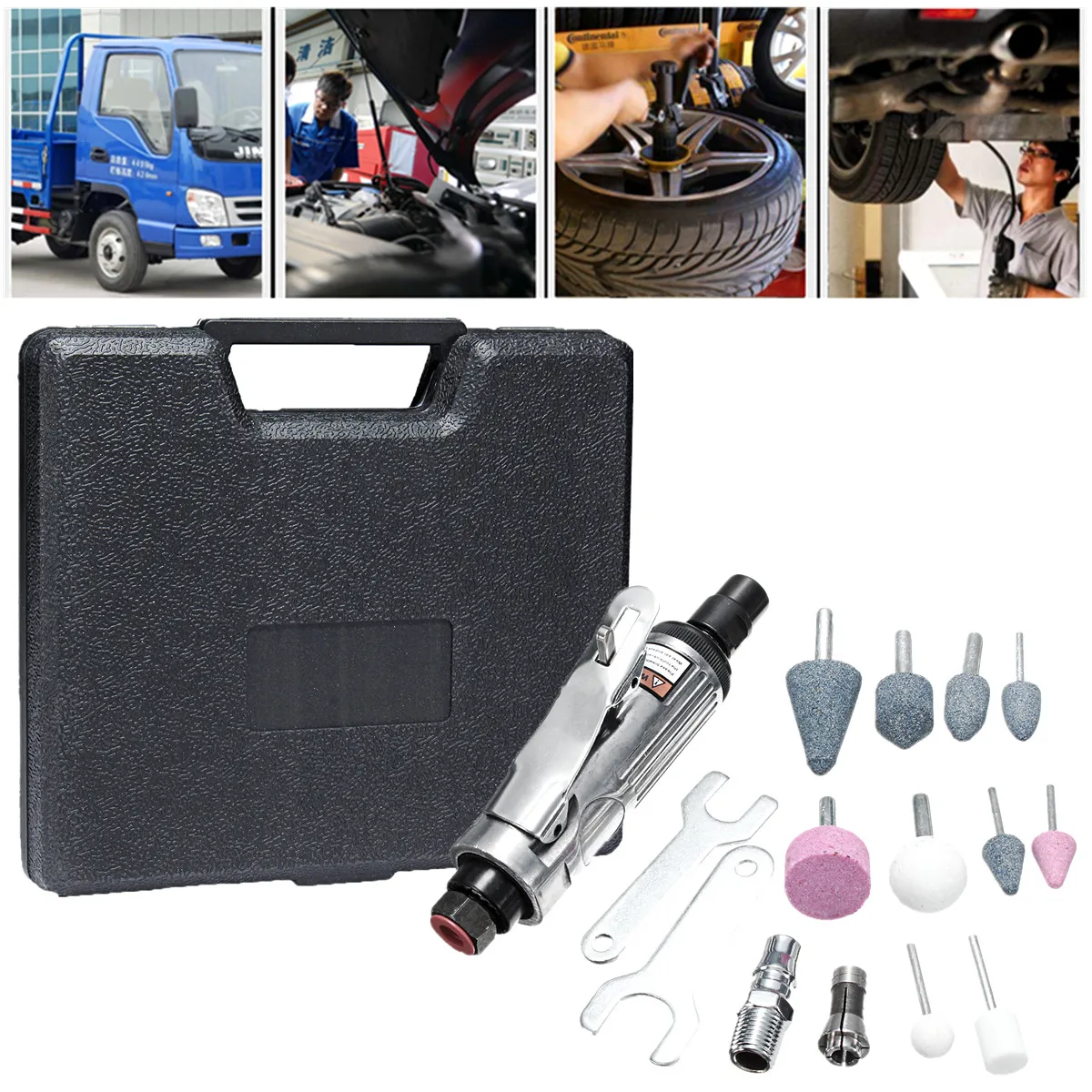 

16Pcs 1/4'' Air Compressor 90psi Die Grinder Rotary Tool Craft + Stones & Case Power Tool Set