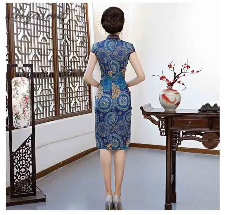 2019 новый модный принт Cheongsam мать Винтаж Длинные платья для женщин традиционные китайское платье Qipao подобные шелковые Qi Pao Халат