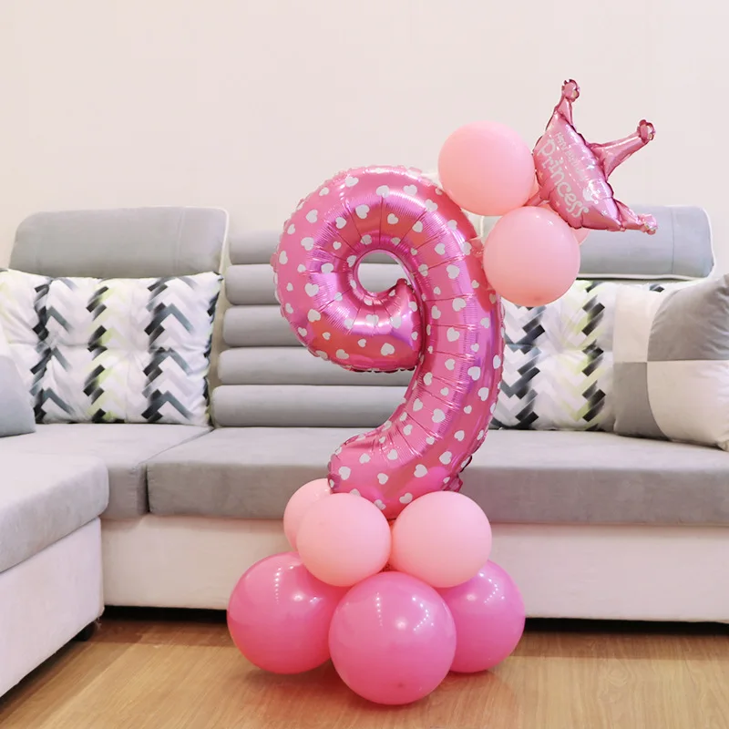 1 комплект 32 дюймов цифры фольгированные шары цифры воздушный шар Дети День рождения фестиваль Вечеринка юбилей Корона Декор поставки - Цвет: Pink 9