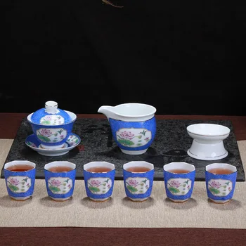 

Tea Set Suit Jindezhen Ceramics Kung Fu Tea Have A Complete Set Tureen Relief Grilled Scented Tea Kettle Teacup Set
