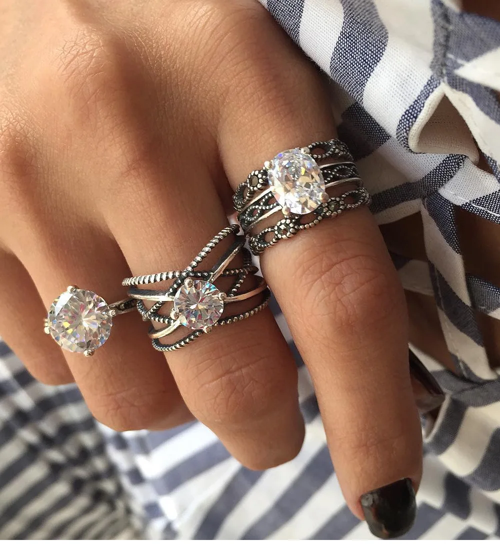 

WLP 3 PCS/set Vintage Hand Knuckle crystal Finger Ring Set leaf Heart Crown Rings Ethnic Boho Bohemia Knuckle Rings for women