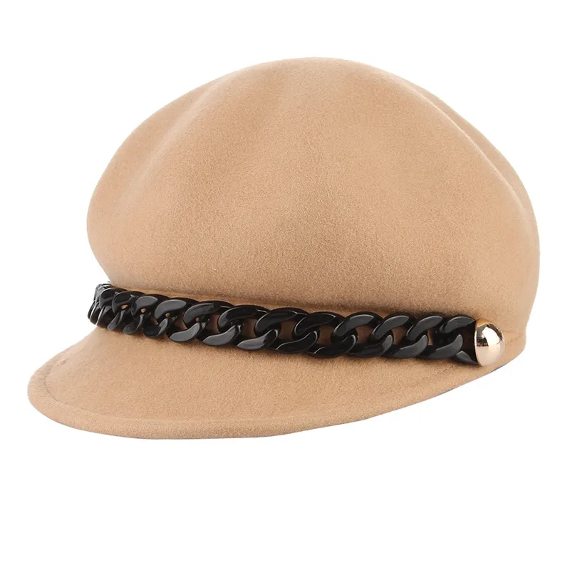 Новая трендовая цепочка с заклепками берет шляпа женская кепка газетчика шапки осень/зима шерсть восьмиугольная шапка женская художница шапка boina