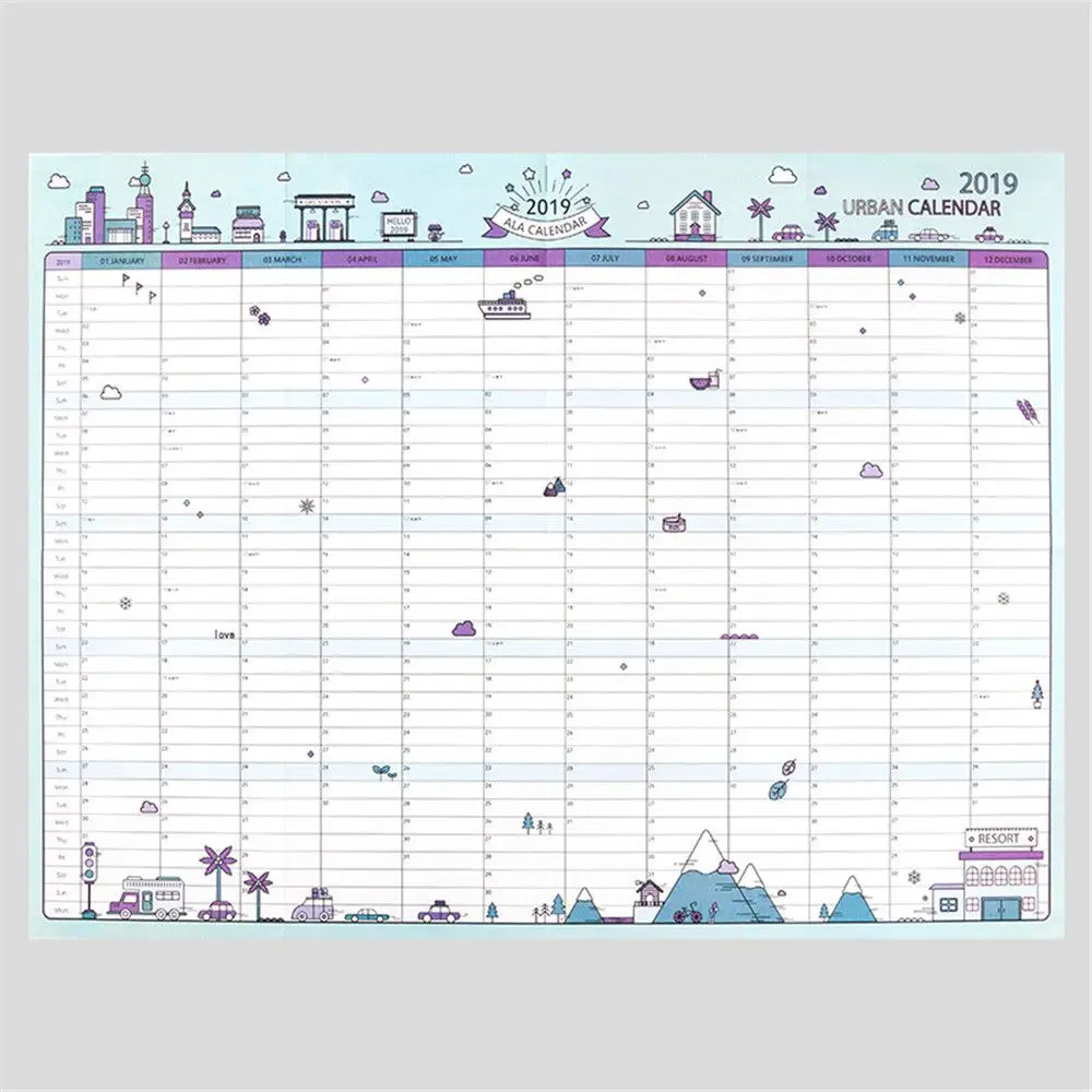 

2pcs 2019 Wall Calendars 365 Day Countdown Learning Schedule Periodic Planner Agenda Organizer for Kids Study Kawaii Stationary