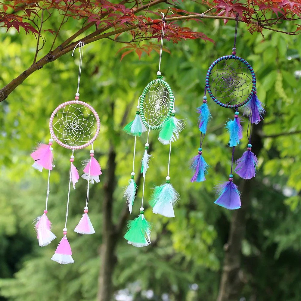 Ловец снов ручной работы колокольчиков висит кулон перо индийские Dream Catcher Wall Art завесы автомобиля украшения дома ремесел