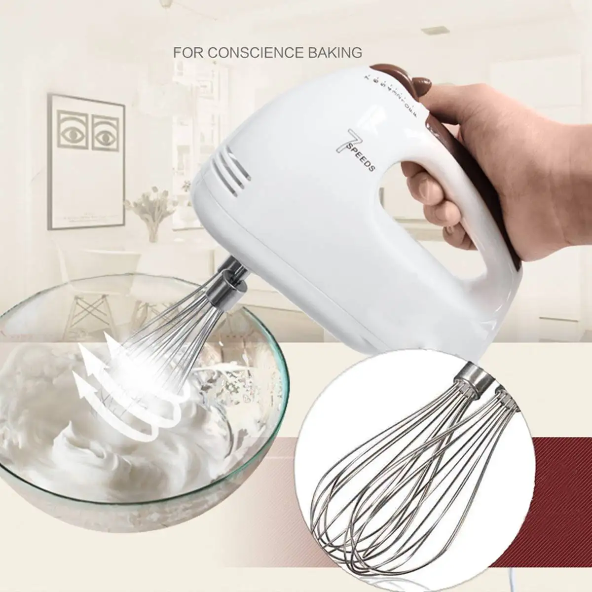 

220V 100W Electric 7 Speed Handheld Egg Beater Food Whisk Mini Blenders Home Kitchen Egg Cake Kitchen Food Mixer Beater