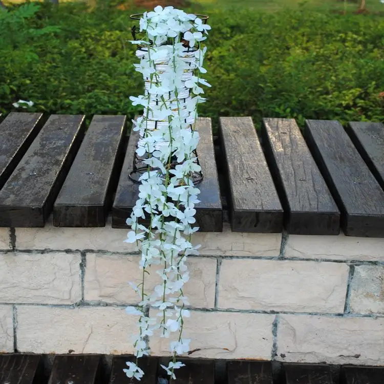Искусственный шелк цветок лоза искусственный сад подвесной цветок растение лоза домашний декор VBC75 P0.21 - Цвет: Белый