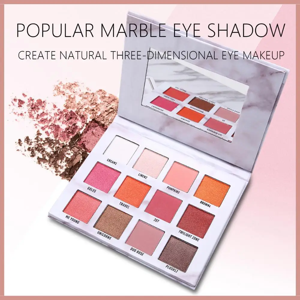 

12Colors Waterproof Eyeshadow Matte Nude Makeup Marble Eyeshadow Tray Professional Waterproof Matte Eyeshadow Makeup