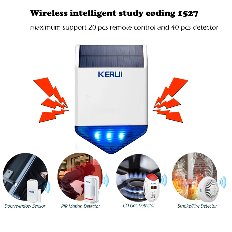 KERUI nuevo Flash inalámbrico estroboscópico al aire libre sirena a prueba de agua Alarma inalámbrica GSM sistema de Alarma de seguridad para el hogar carga de energía - 3