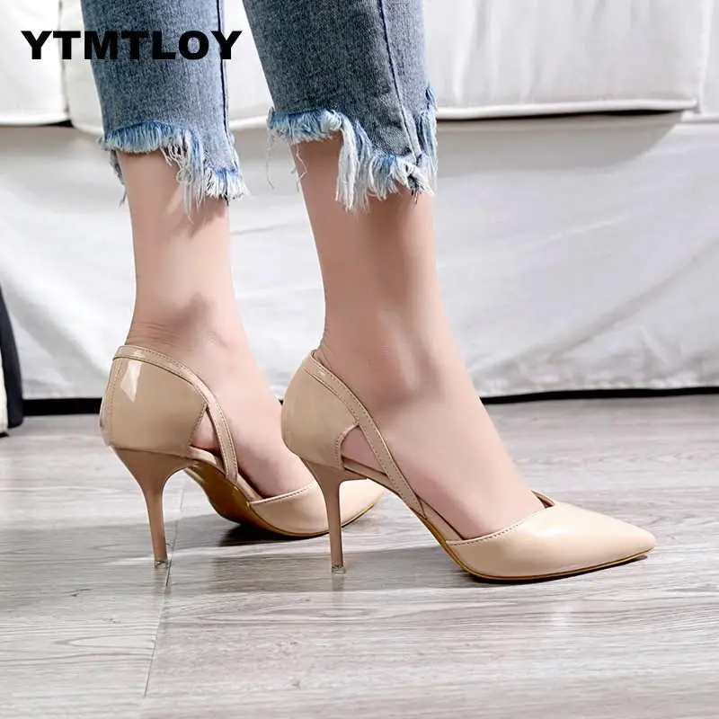 2019 Women Block High Heels Bridal Scarpin Pumps Ladies Pointed Toe Black khaki Plaza Heels Female Shoes Zapatos Mujer Leisure