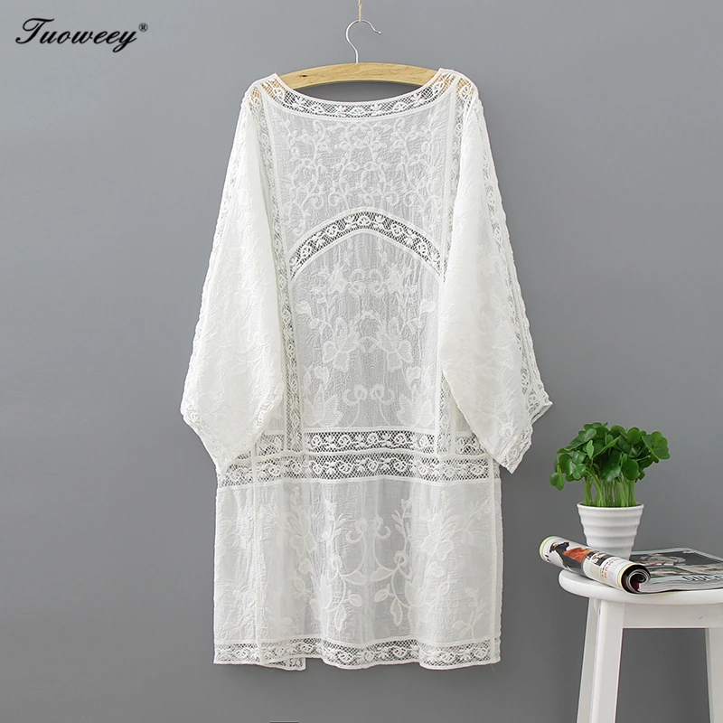 Cotton Summer Tops 2018 Fashion Casual White Shirt Embroidery Long Women Clothes Batwing Sleeve Loose Blouse Kimono Cardigan