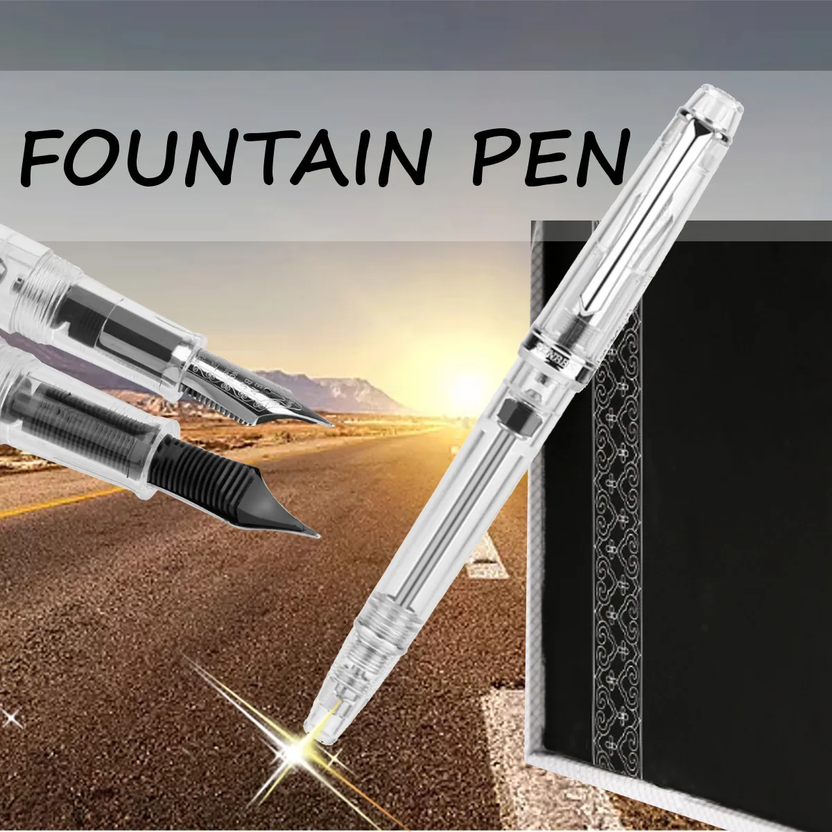 

F 0.38mm Transparent Fountain Pen 6 Nibs Replace Ink Pen Chancery School Supplies Calligraphy Pens Gift Fountain Pens