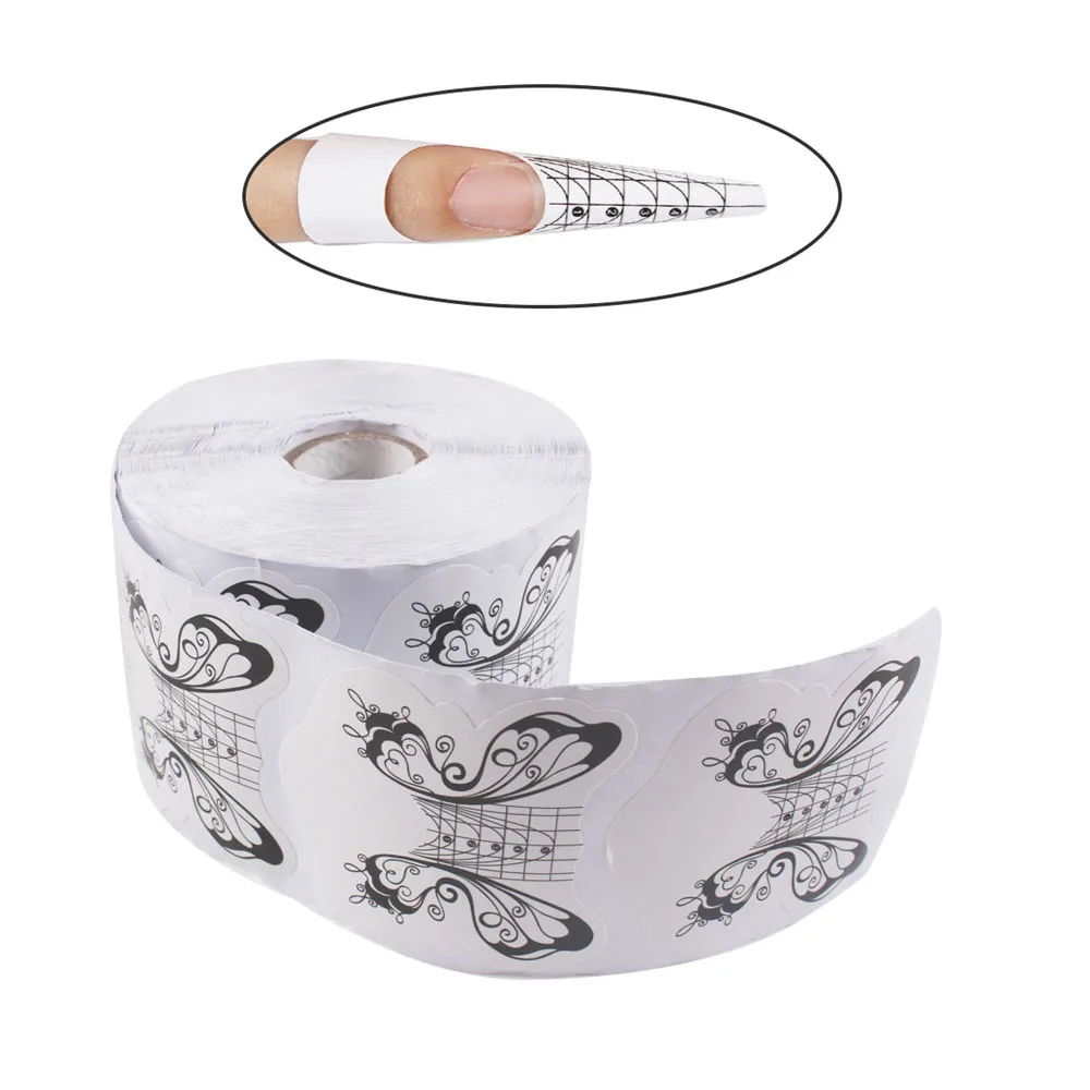 

500Pcs/roll White Bufferfly Nail Form Gel Nail Art Tip Extension Guide Tools for Salon Nails Care Transparent JT176