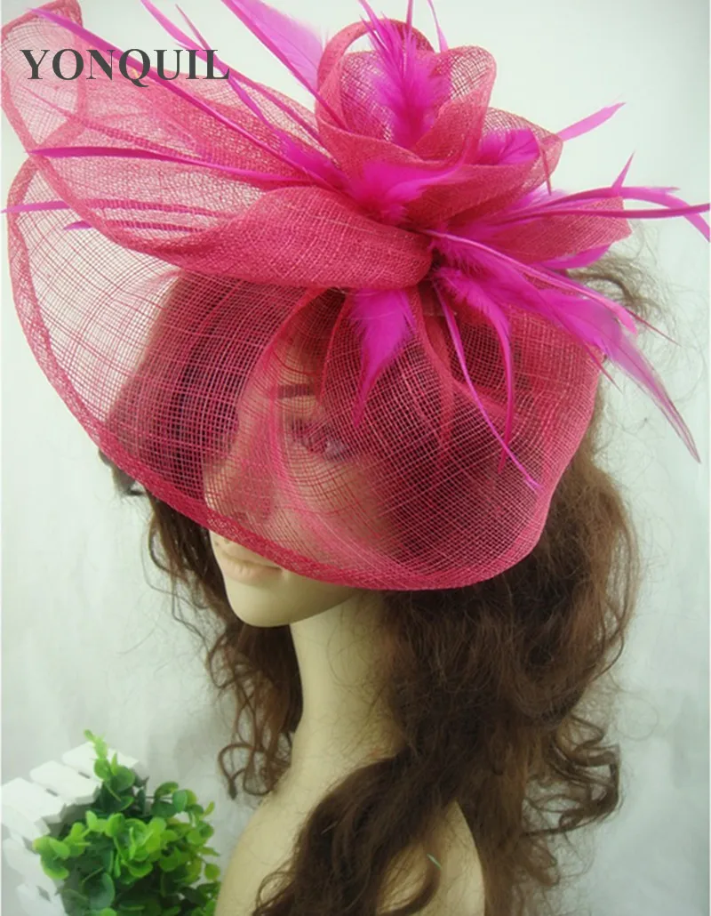 Высокое качество sinamay Дерби ascot большая Вуалетка для волос шляпа на заколках для волос вечерние перья пиллбокс hast для женщин FS89