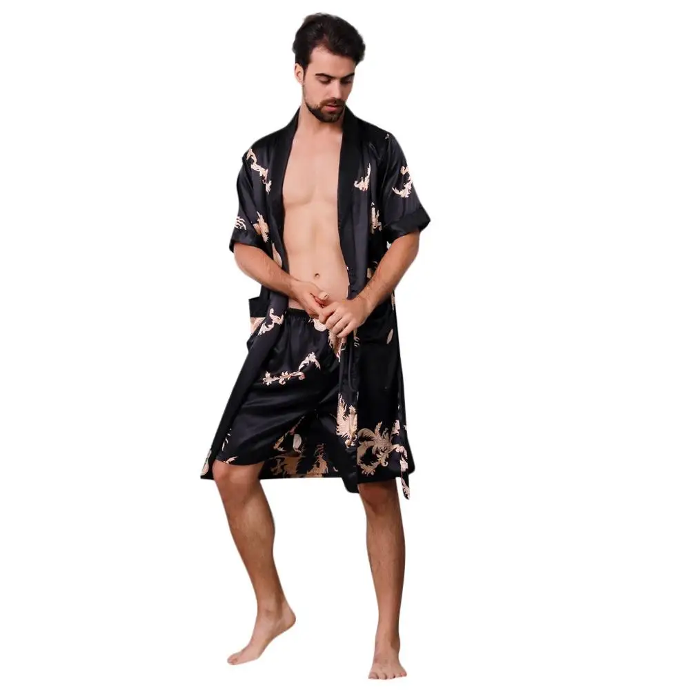 G Men's Simulation Silk Pajama Set Men Pajamas Sleepwear Men Sexy Modern Style Soft Cozy Satin Nightgown Men Summer Thin Set 2 PCS - Цвет: G
