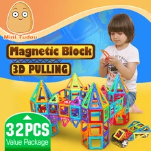 Minitudou Kids Toys 32PCS Enlighten Bricks Educational Magnetic Designer Toy Square Triangle Hexagonal 3D DIY Building Blocks