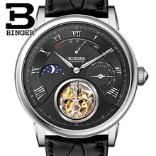 Switzerland BINGER Watches Men Luxury Seagull Automatic Movemt Watch Male Tourbillon Sapphire Alligator Hide Mechanical 80801-2