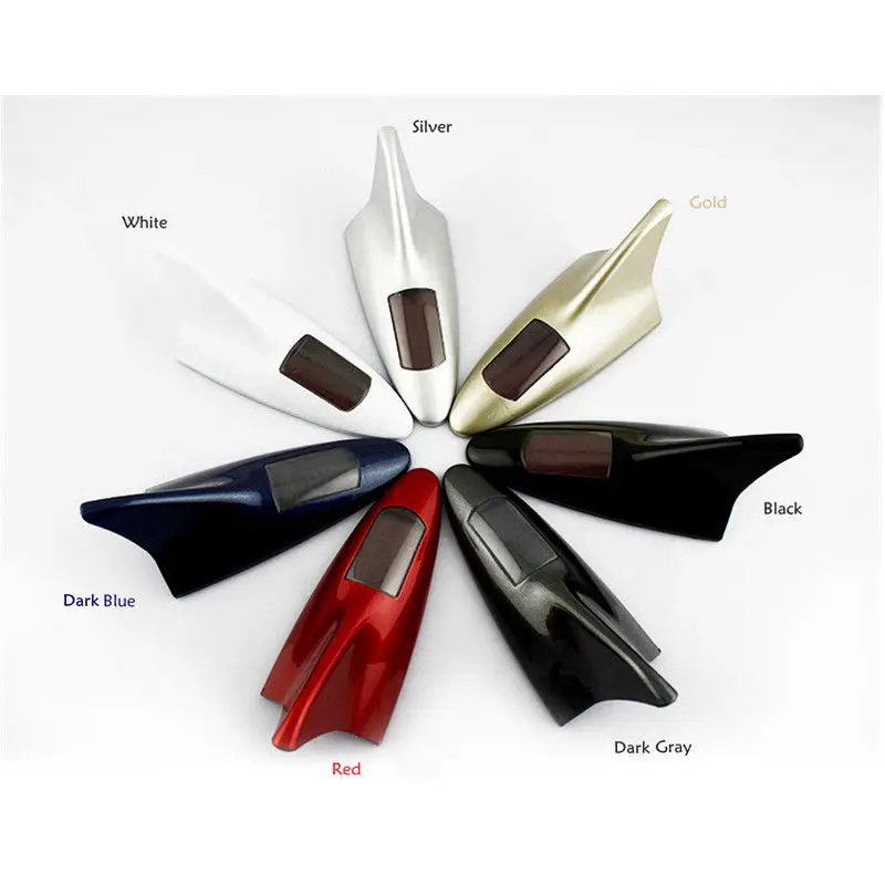 Solar Powered Shark Fin Antenna Decoration LED Warning Tail Light Roof Aerials