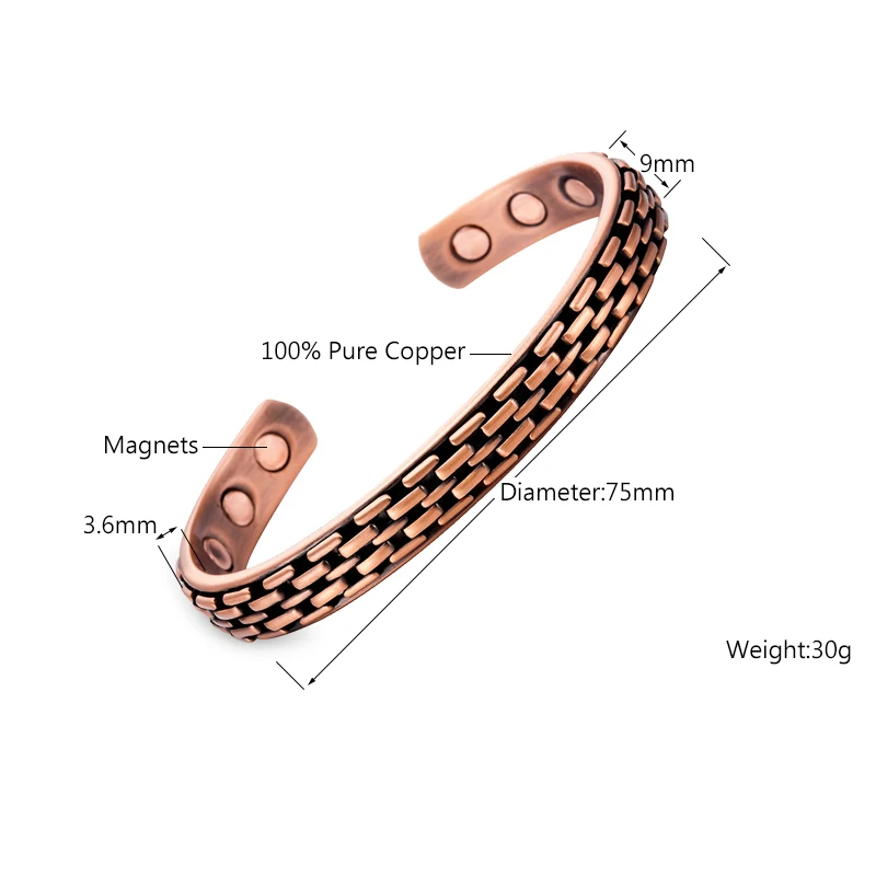 Escalus, винтажный мощный магнитный браслет из чистой меди, браслет с покрытием для женщин, модный мужской браслет, очаровательный браслет, браслет, подарок