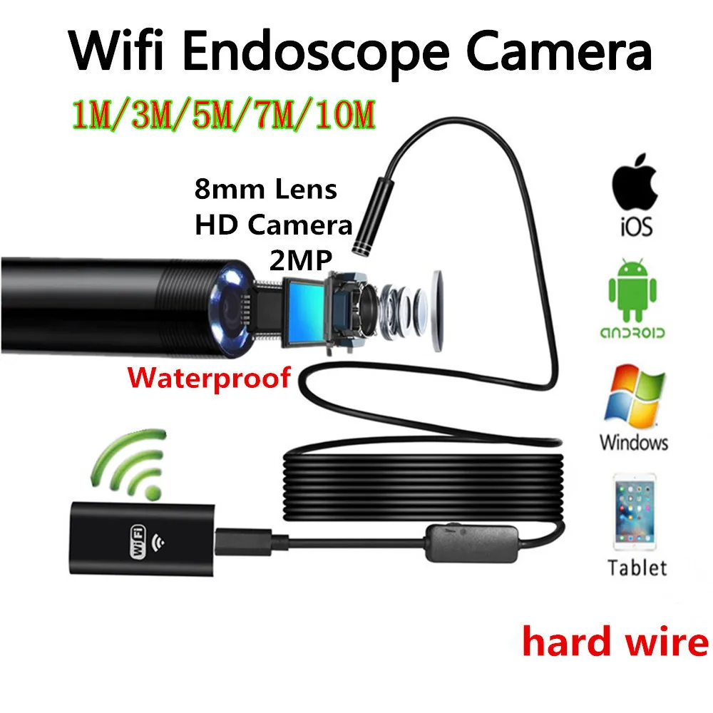 Wifi Endoscope mini Camera Hard Snake Industrial Endoscope HD720P 8mm