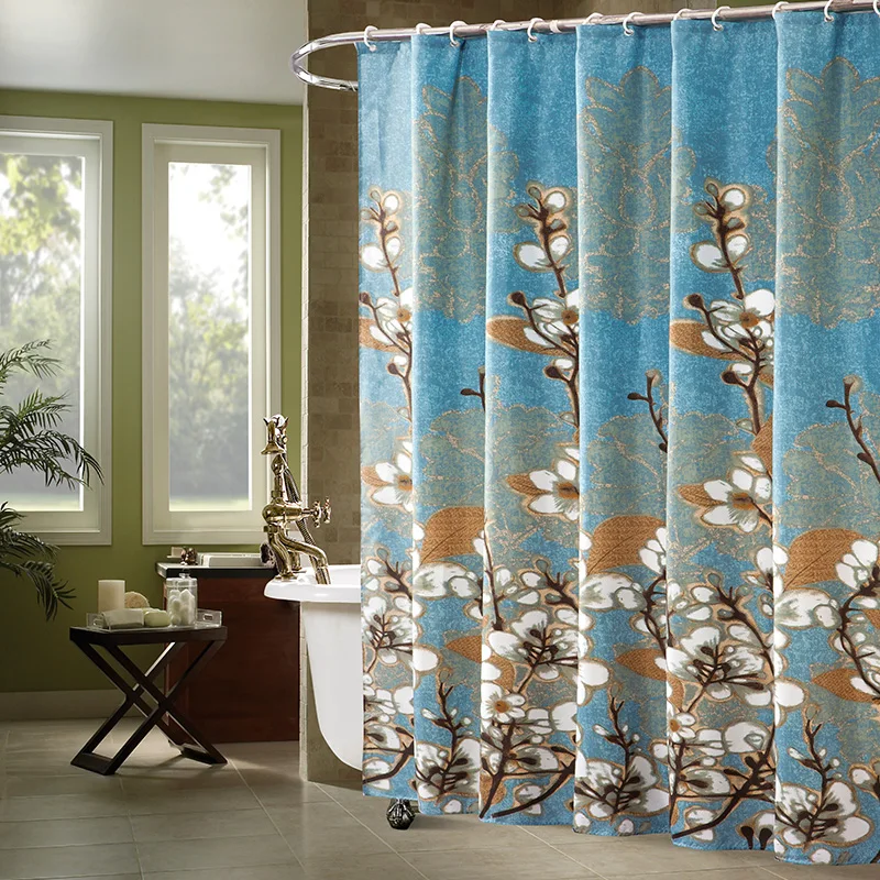 Retro Magnolia Pattern Flower Fabric Shower Curtains Liner for Bathroom