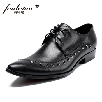 

Plus Size Italian Pointed Toe Derby Man Modern Footwear Luxury Genuine Leather Wedding Party Men's Studded Runway Shoes SL169