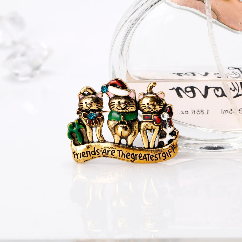 

Fashion Multicolor party Brooch Retro Copper Cartoon cat Jewelry New Xmas Fashion women Gifts