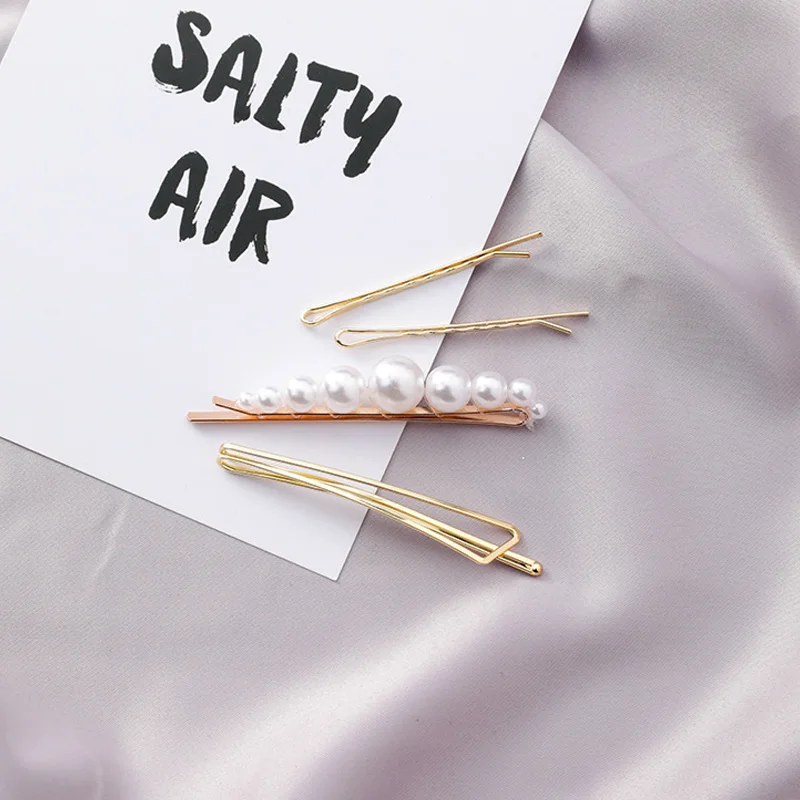 

Fashion Pearl Hair Clip for Women Elegant Korean Design Snap Barrette Stick Gold/Silver Metal Alloy Hair Clip Water Drop Wedding