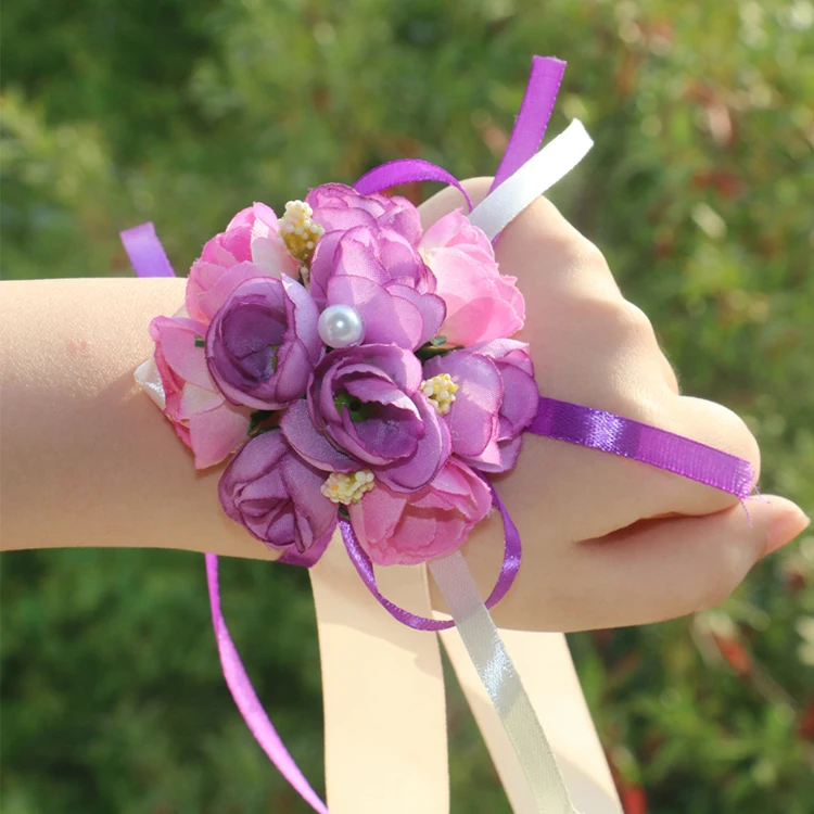 bridal flower bracelets Handmade flower for bridesmaid wedding flower bride wrist length flower