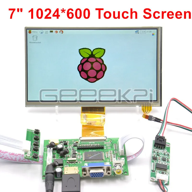 GeeekPi Raspberry Pi 7 Inch 1024*600 TFT LCD Module Monitor Resistive Touch Screen + Driver Board HDMI VGA 2AV Kit