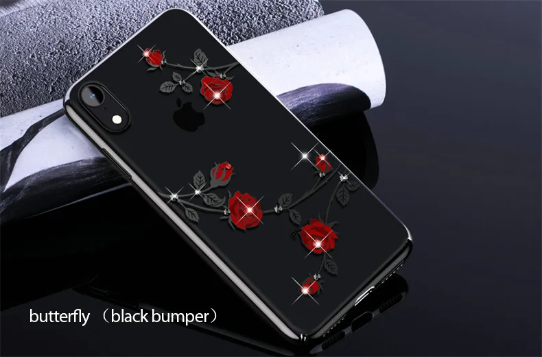 KINGXBAR Luxury Diamond Case for iPhone XR Case Flower Pattern Plating Plastic Hard Coque for iPhone XR Cover Crystal Swarovki   (15)