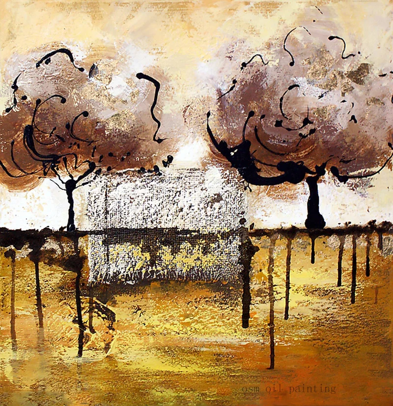 

Top Hand Painted Modern Abstract Landscape Trees Oil Painting on Canvas for Wall Art Home or Hotel Decorative Hang Paintings