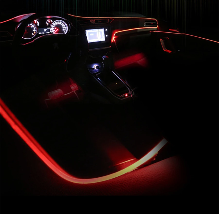Универсальный 6 в 1 RGB светодиодный светильник с 8 м декором для салона автомобиля неоновый EL волоконно-оптический светильник Bluetooth управление приложением 12 в атмосферный светильник