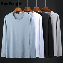 Бамбуковая хлопковая Осенняя футболка с длинными рукавами, Мужская однотонная белая нижняя рубашка с круглым вырезом, Мужская одежда, нижнее белье для мужчин