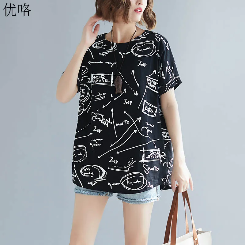 

Women T Shirt Plus Size 4XL 5XL 6XL Summer New Batwing Cotton Tshirt Casual Loose Big Size Letter Print Tee Shirt Female 2019