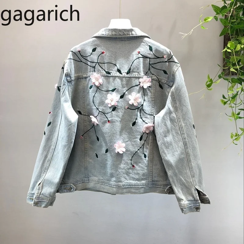 

Gagarich Women Jacket Autumn 2019 New Fashion Embroidery 3D Flower Short-style Female Denim Coat Long-sleeved Fashion Tops