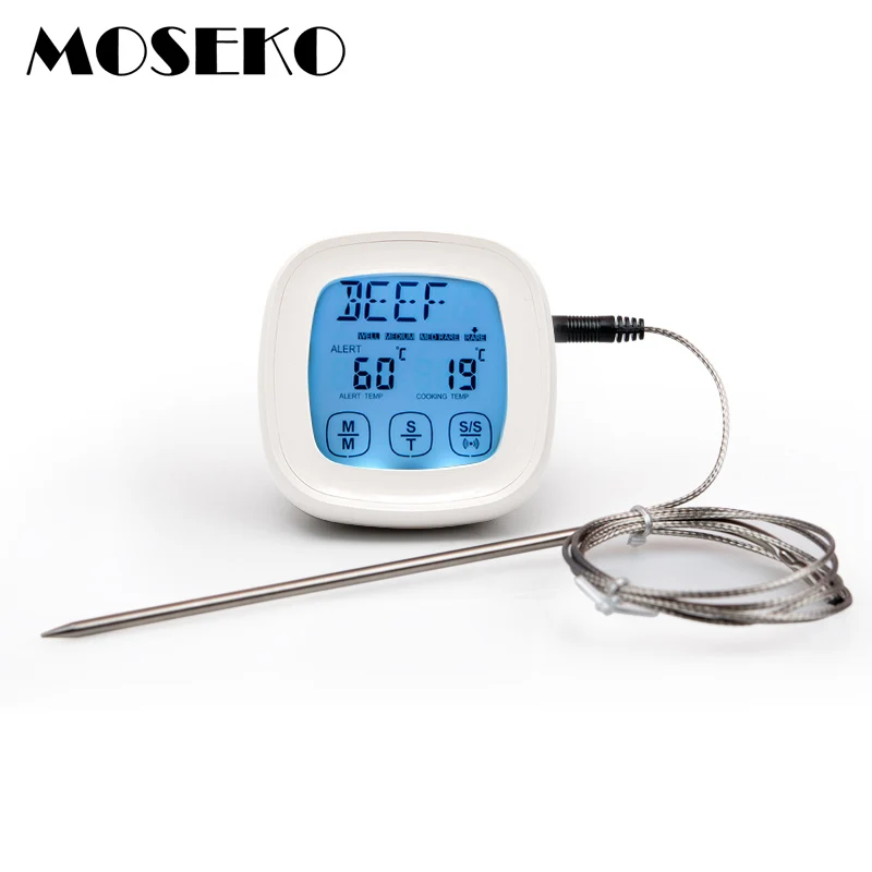 Günstige 2 Sonden MOSEKO Touchscreen Ofen Thermometer Küche Kochen Fleisch Öl Sonde Grill BBQ Timer Hintergrundbeleuchtung Digitale Thermometer