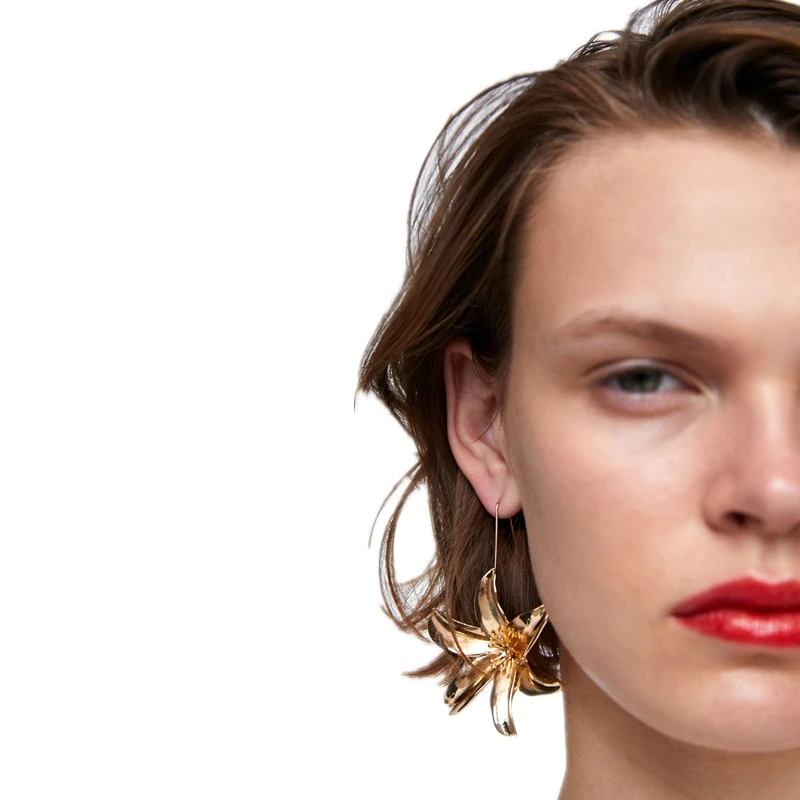 

JURAN 2019 Fashion Flower Earrings Dangle Earrings Vintage Big Gold Metal Dangle Drop Earrings For Women Pendientes