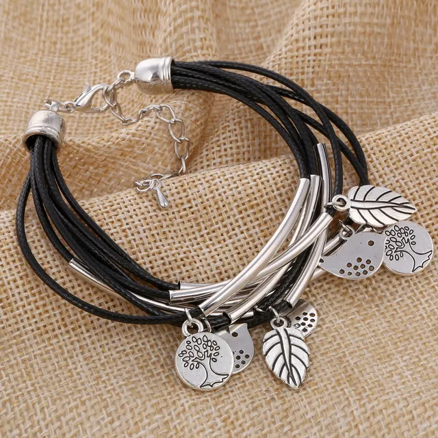 minhin black brown beige colors multi layers leather bracelet women