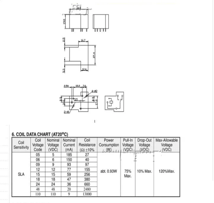 Реле SLA-05V 12 V 24VDC-SL-C 6-контактный 30A T90 реле