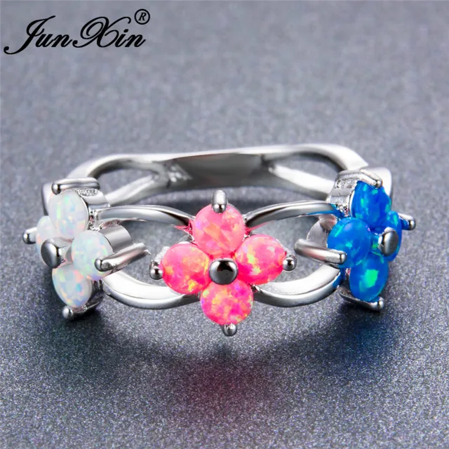junxin exquisite 925 sterling silver filled flower shape rainbow wedding ring round whitepink - Rainbow Wedding Rings junxin exquisite 925 sterling silver filled flower shape rainbow wedding ring round whitepink - Rainbow Wedding Rings