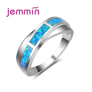 

Charm Cross Design 925 Sterling Silver Rings For Women And Men Blue Fire Opal Wedding Engagement Band Ring Fine Jewelry