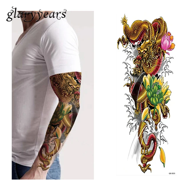 1 pièce tatouage temporaire autocollant vague lotus dragon modèle