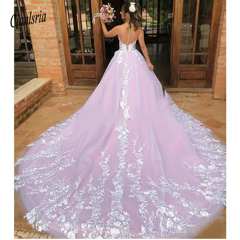 Принцесса 3D Цветочный Цветок пышные платья кружевные апликации из тюля сексуальные v-образным вырезом без рукавов boho сад длинные платья для выпускного вечера